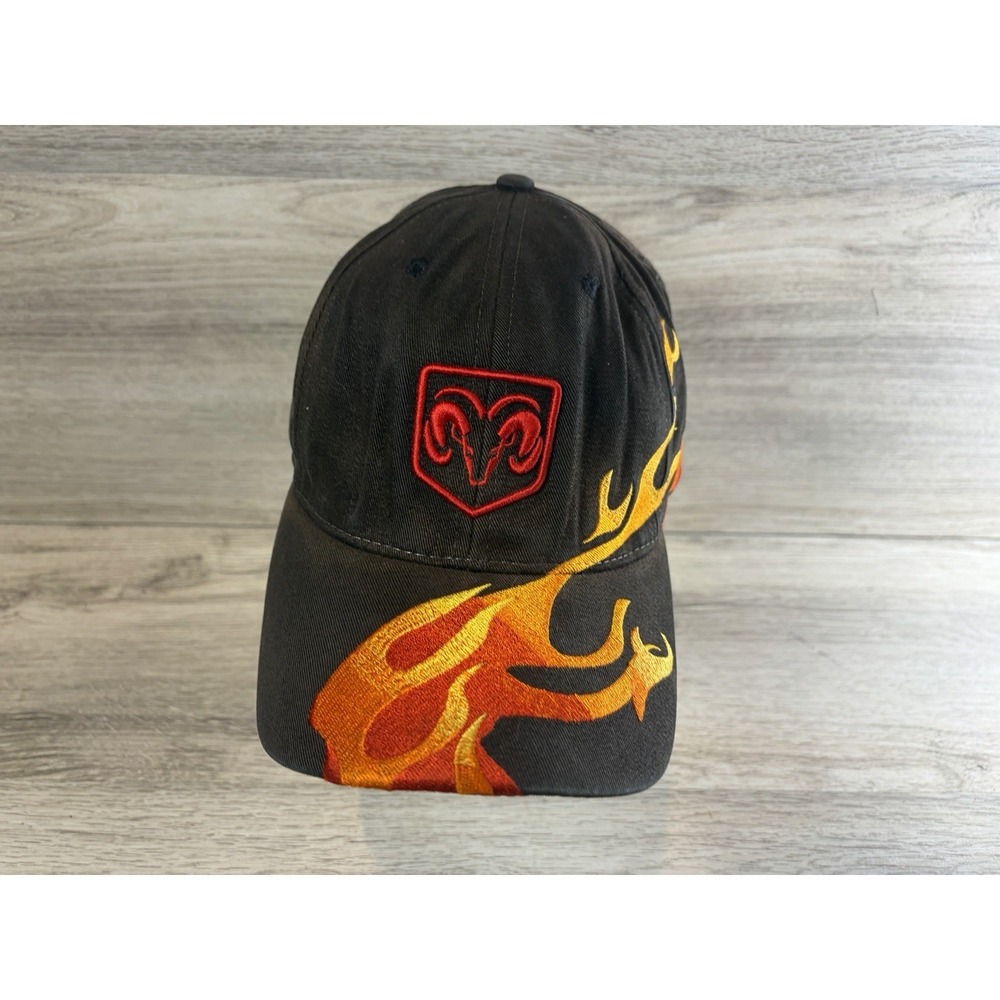 Dodge Logo Black Adjustable Hat Cap Flame Embroidered Dad Hat Thrashed Faded